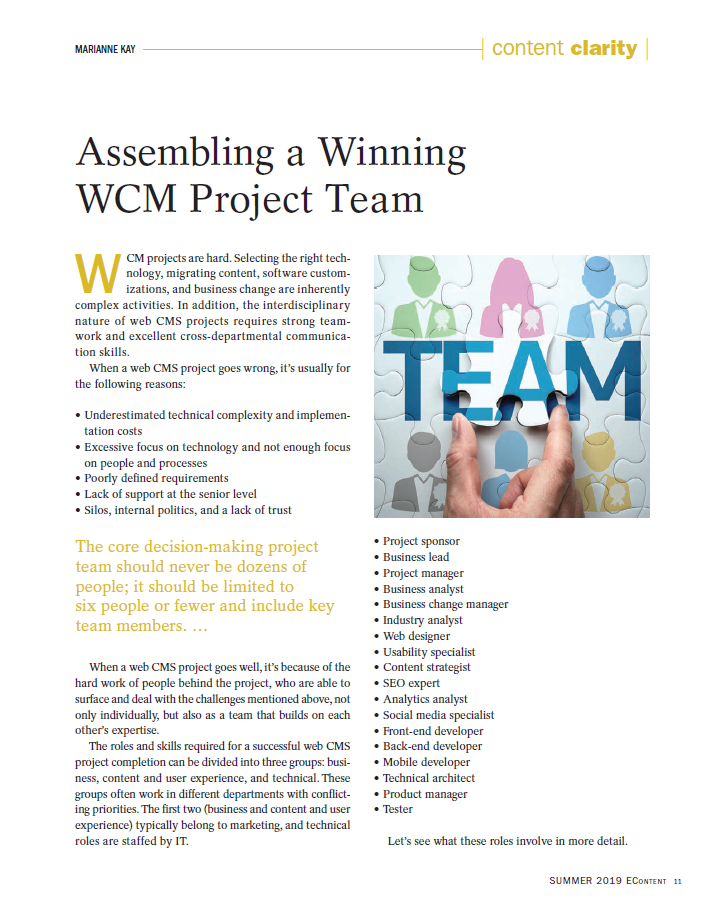 Assembling a Winning WCM Project Team, Marianne Kay